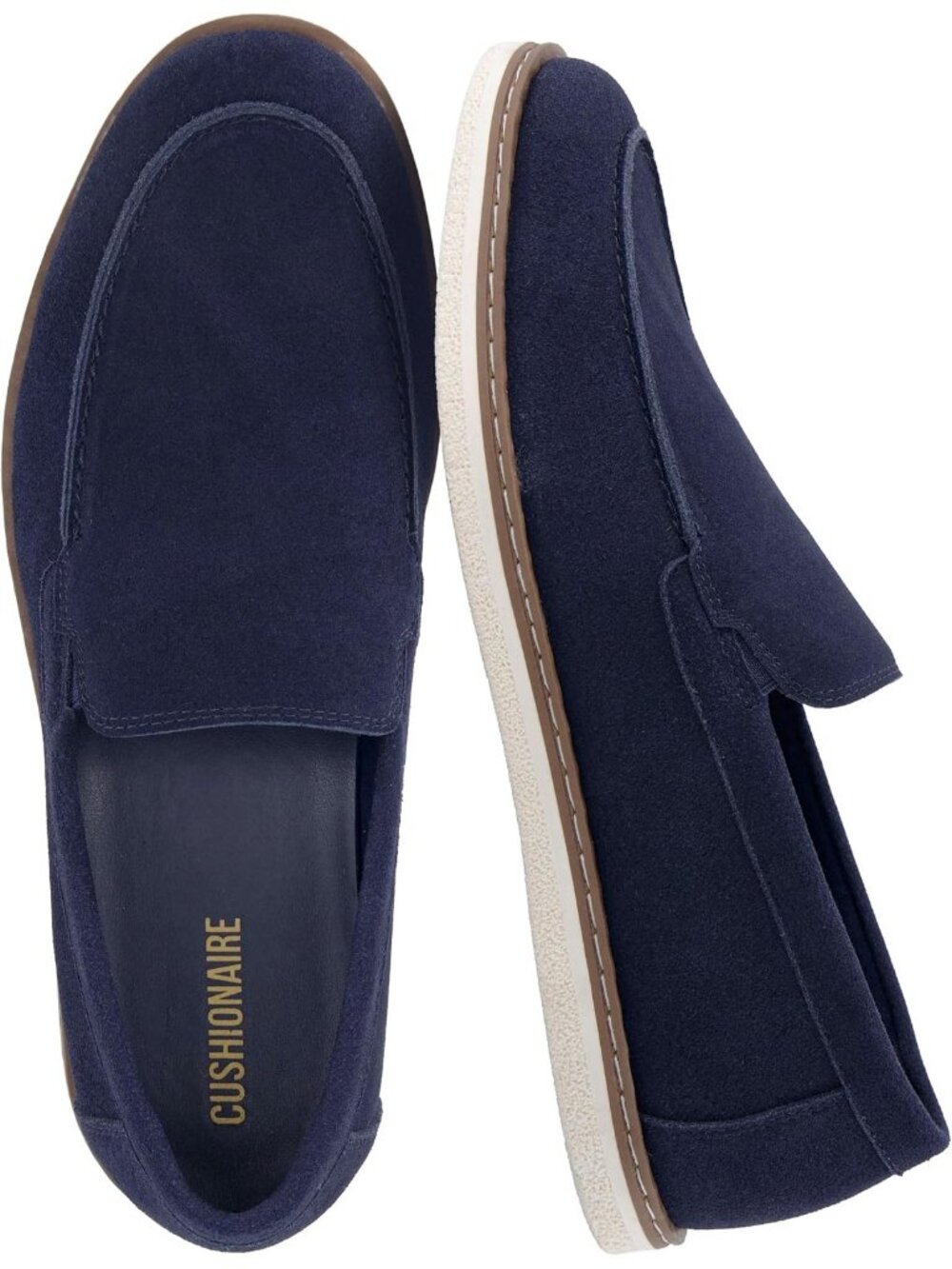 Men's Blue Genuine Suede Slip-On Moc Toe Construction Casual Penny Loafers Shoes